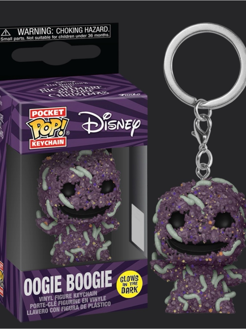 NWT Funko Disney Oogie Boogie Pocket Pop! Keychain Purple with Glow Green Bugs